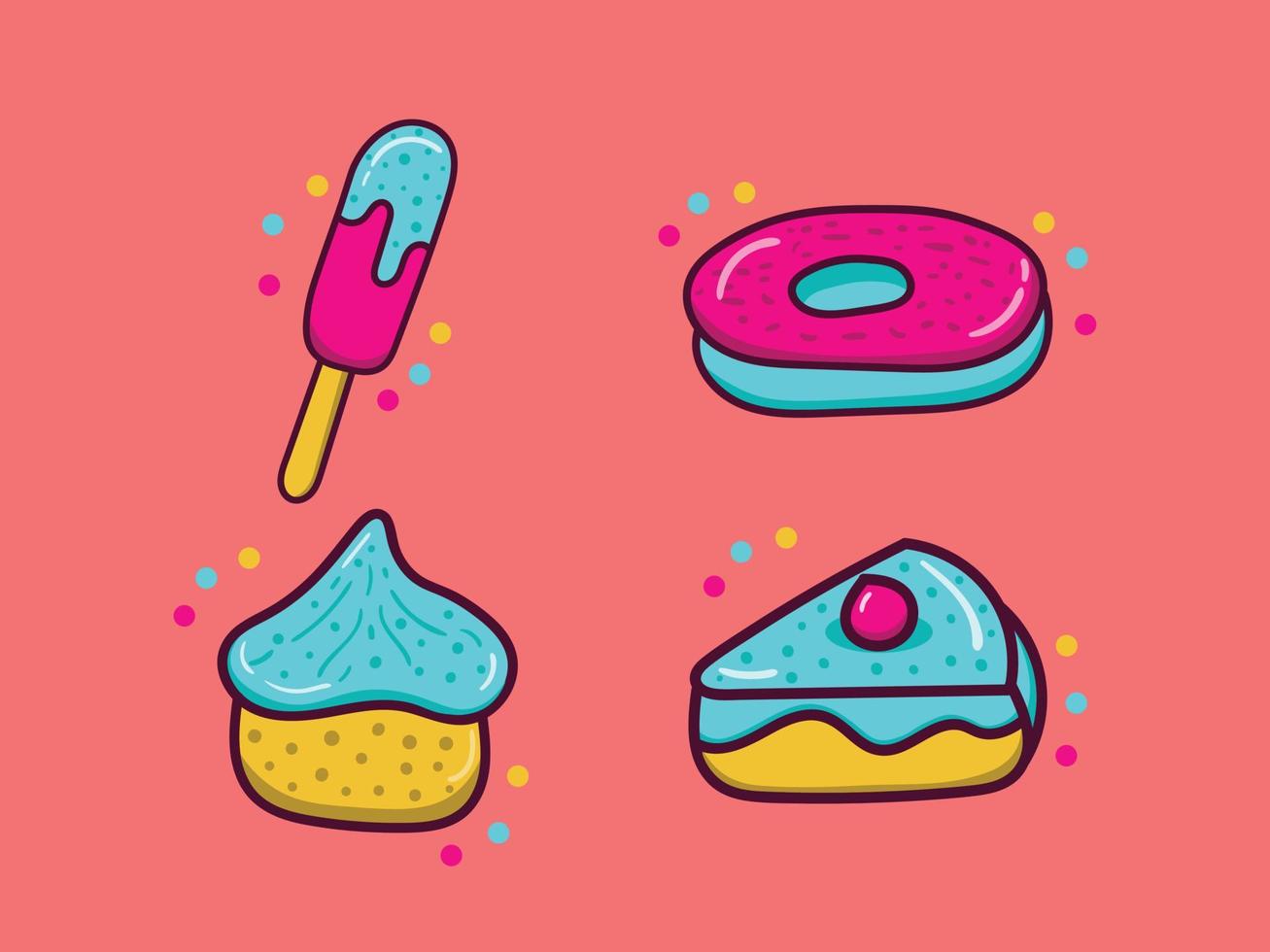 bundle set of sweet dessert illustration vector