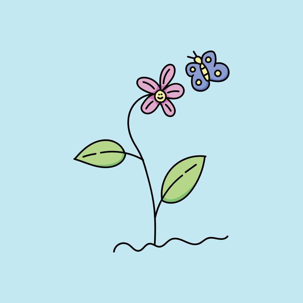 vector nature illustration of flower and butterfly