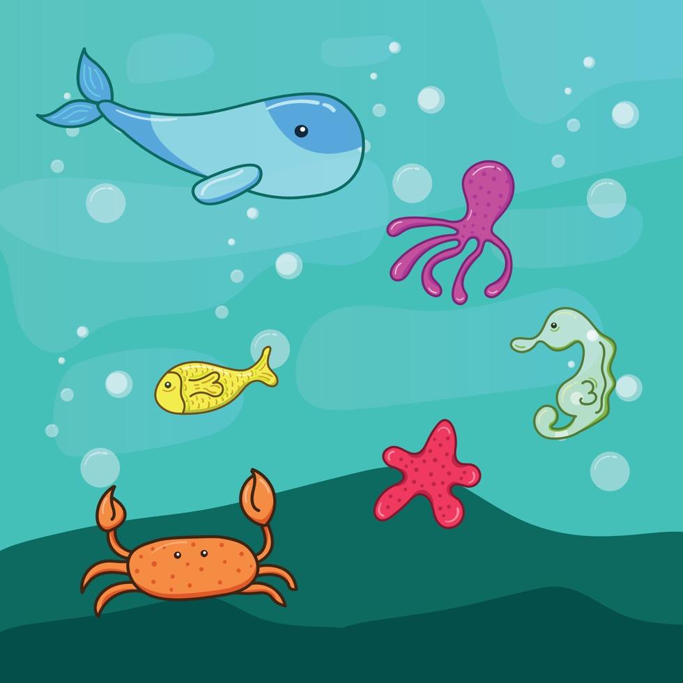 bundle set of sea animals underwater illustration vector