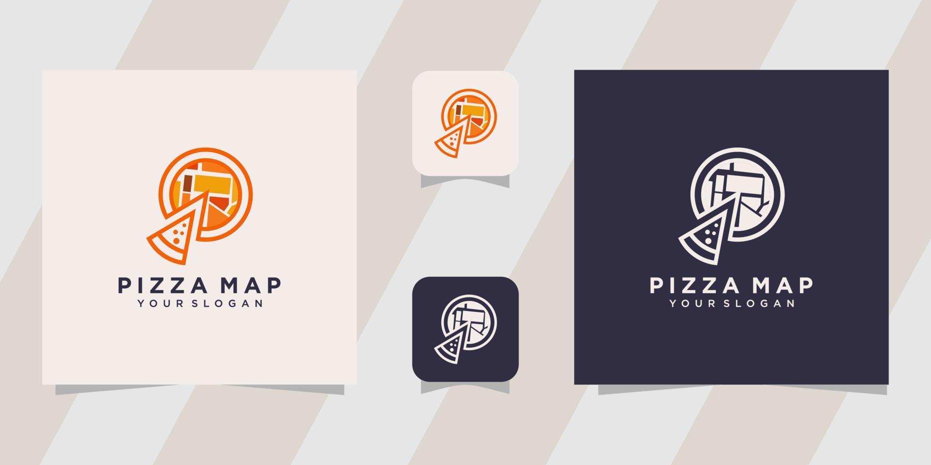 pizaa con plantilla de logotipo de mapa vector