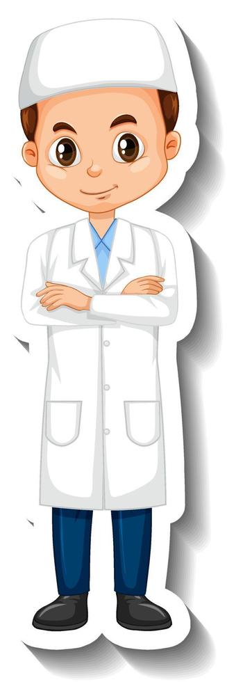 Muslim scientist boy cartoon character sticker vector