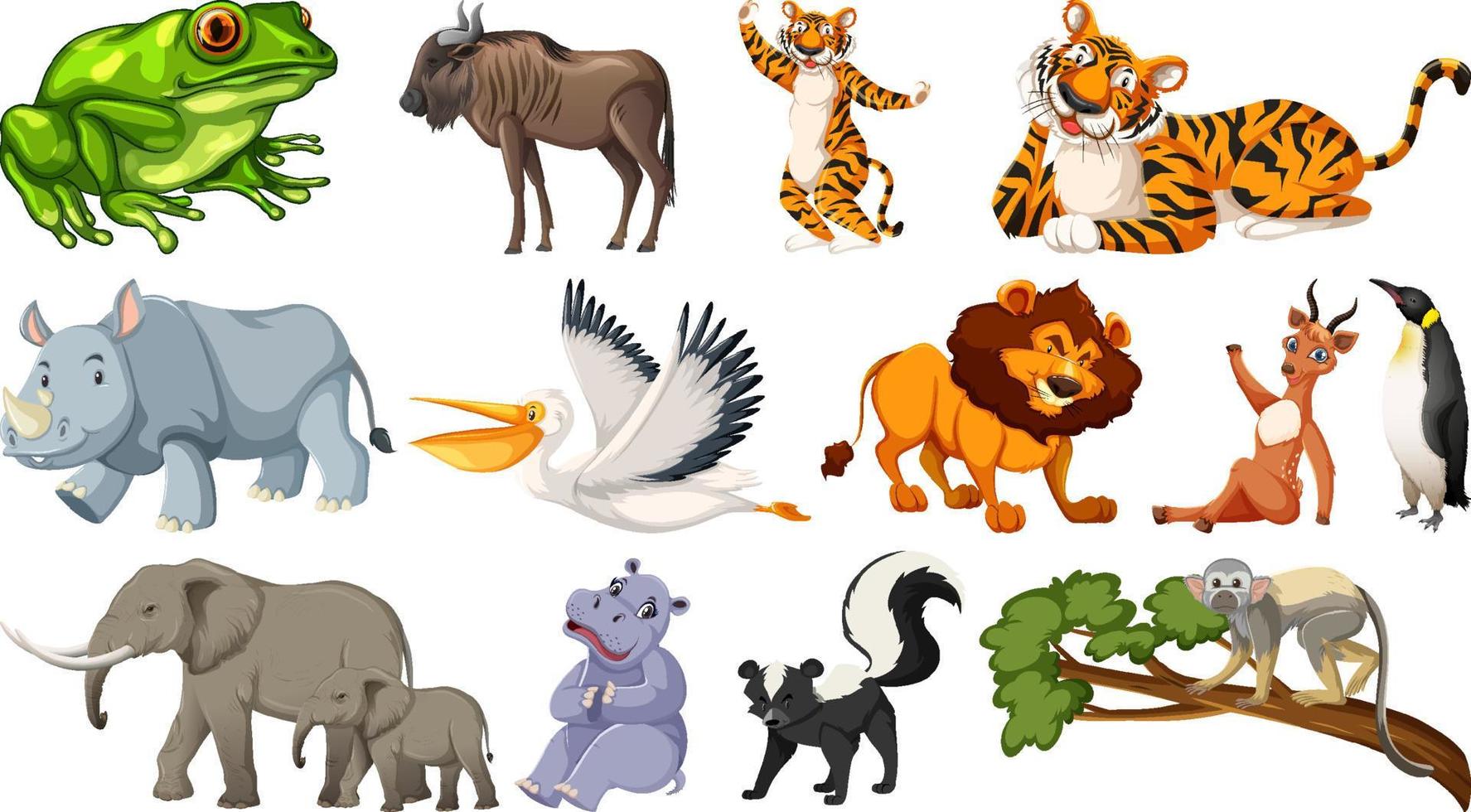 Set of different wild animals cartoon characters vector