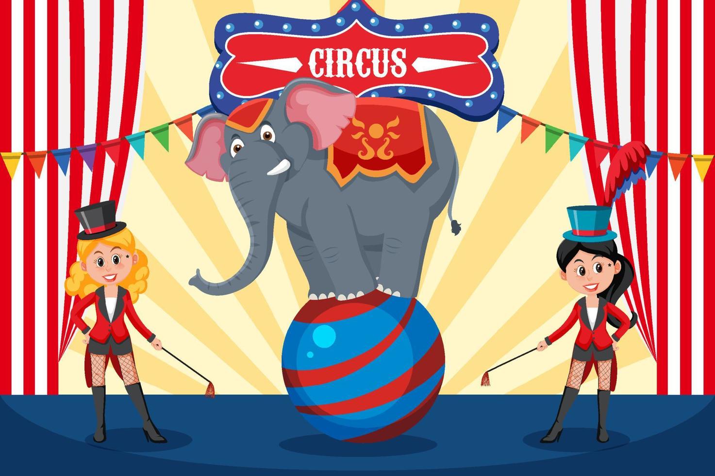 Stage scene with elephant balancing on ball vector
