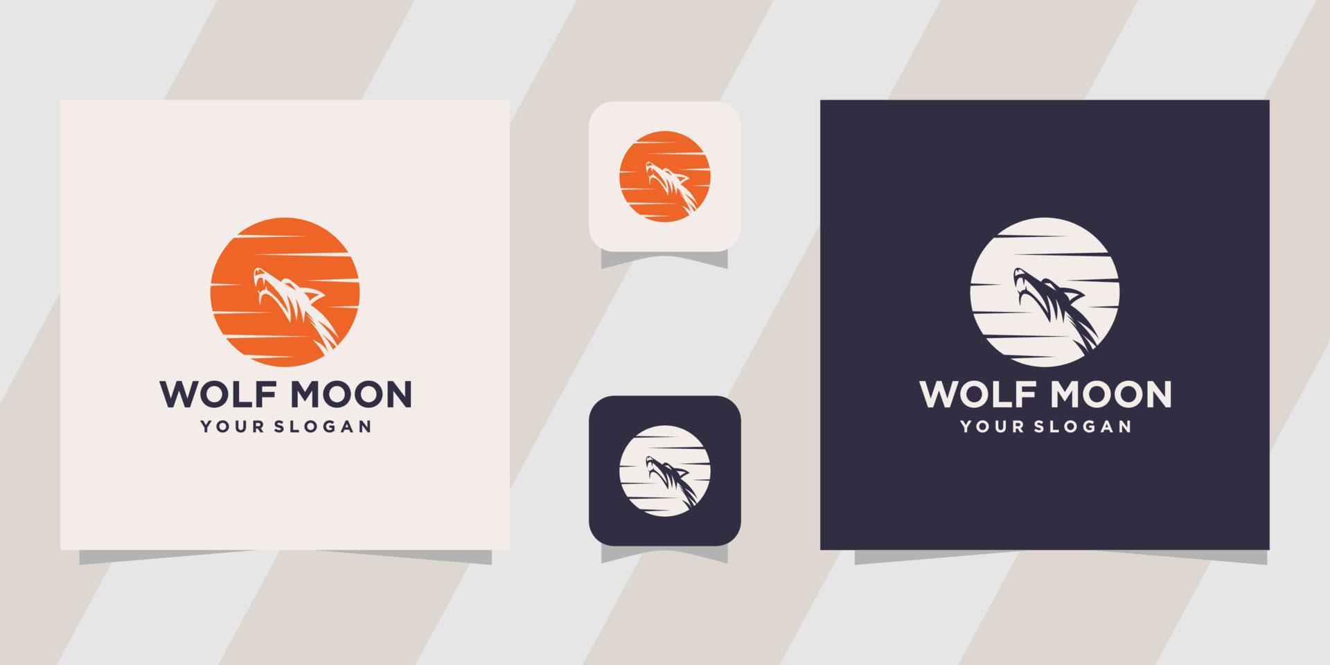 wolf moon logo template vector