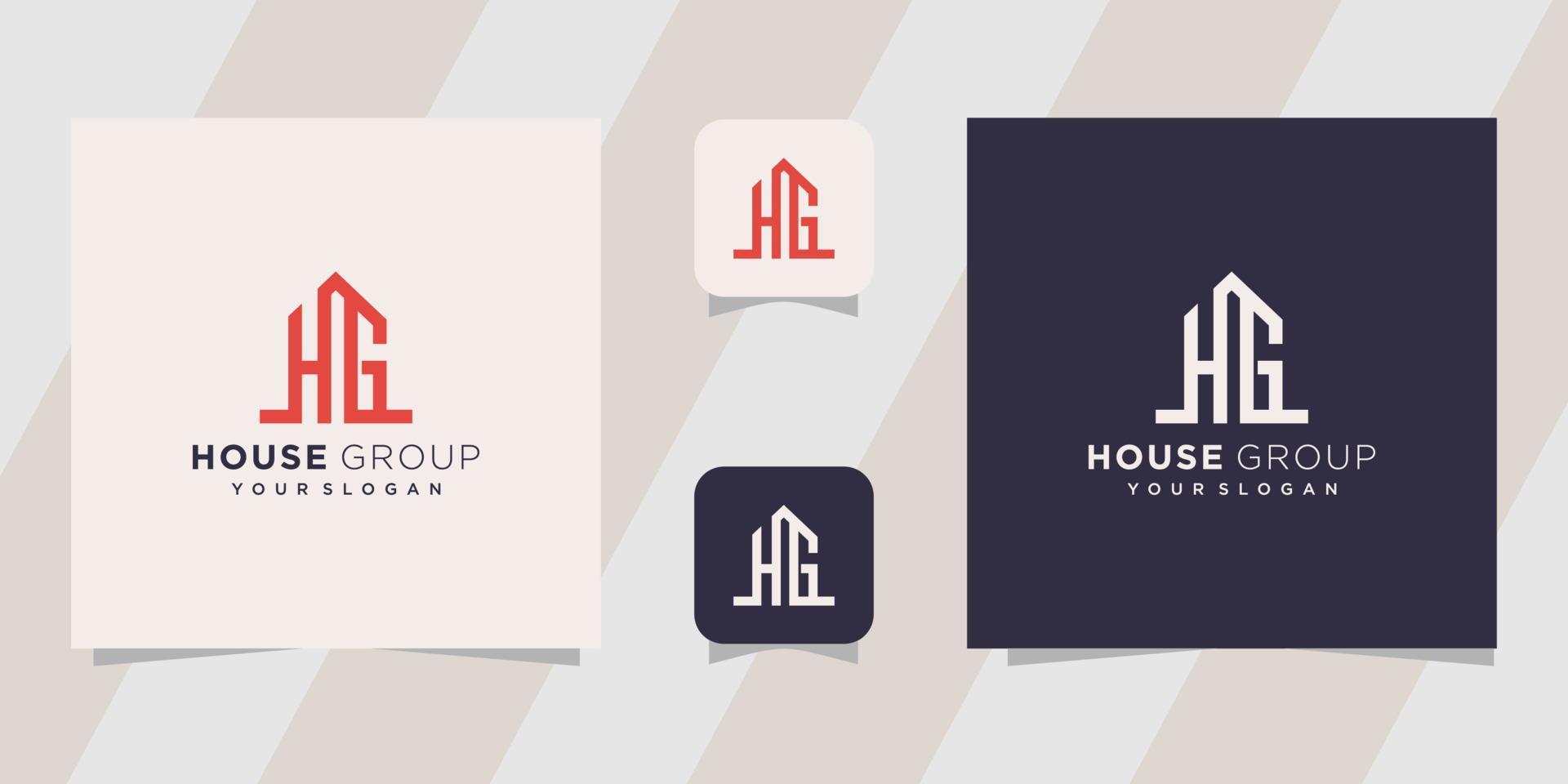 letter hg house group logo design vector