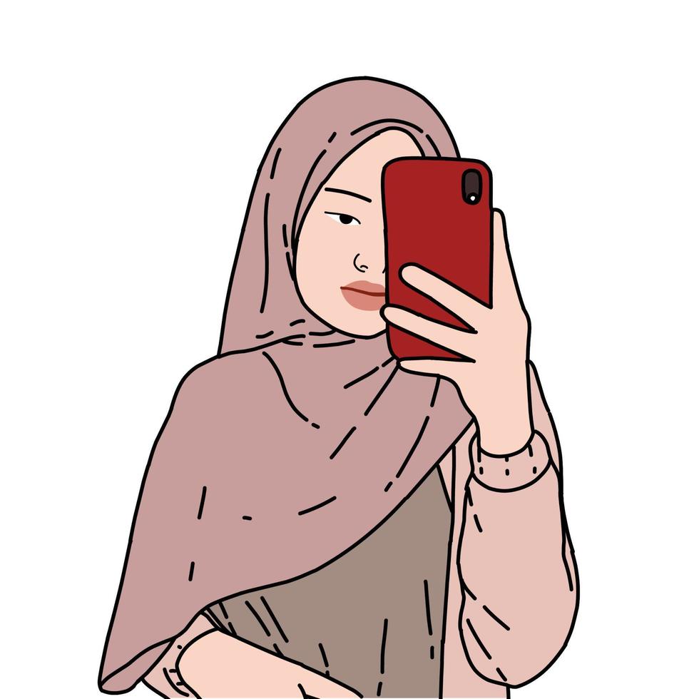 hijab selfie frente al espejo ... vector
