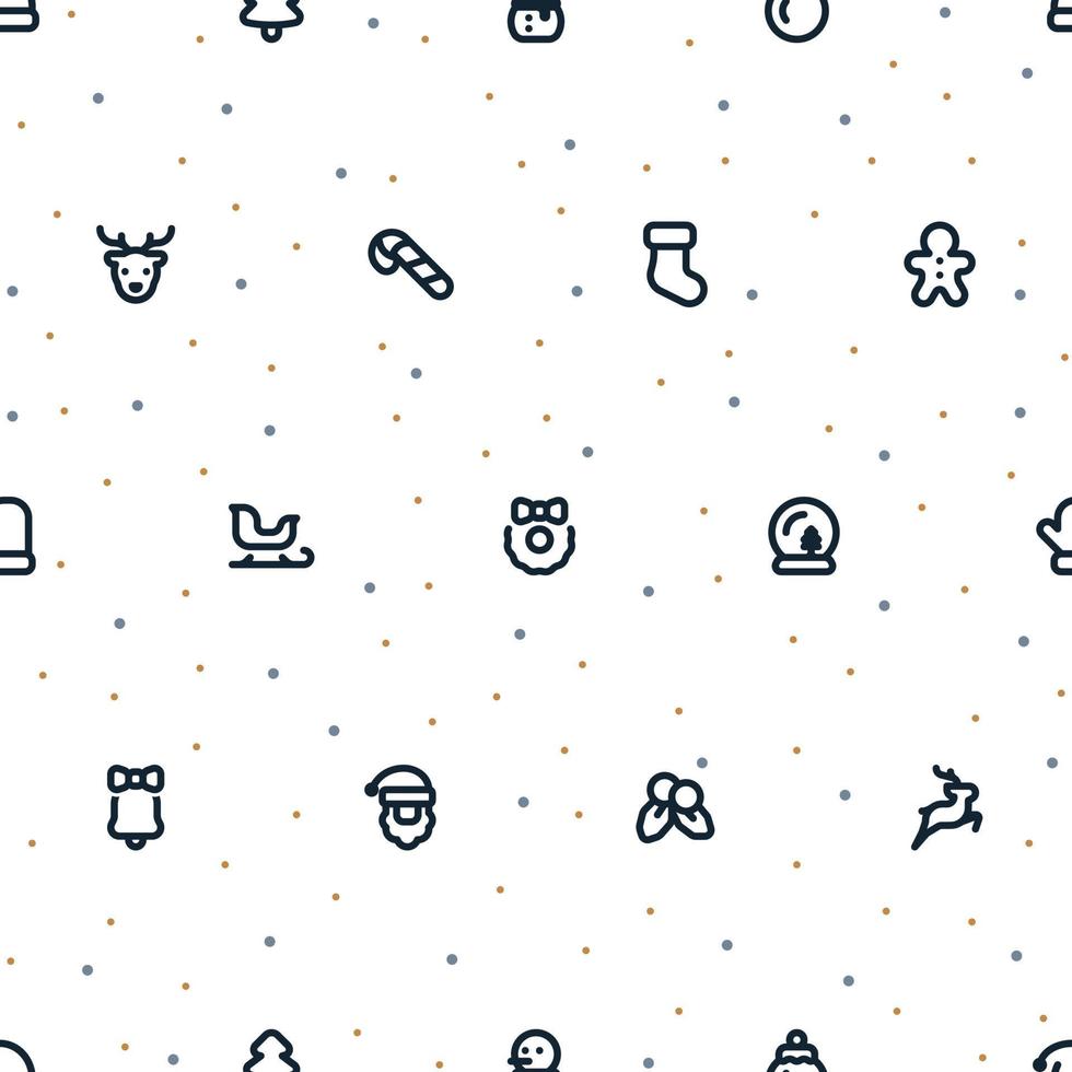 Seamless Christmas pattern of tidy small black icons formation with random dots on transparent background. vector