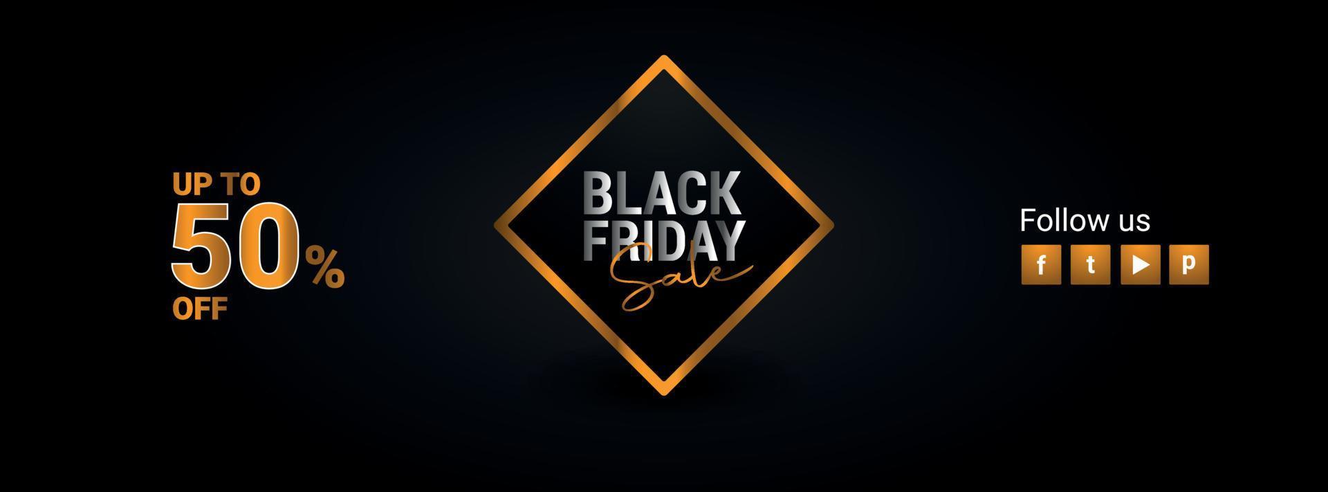 Black Friday banner for social media cover photo golden text effect vector