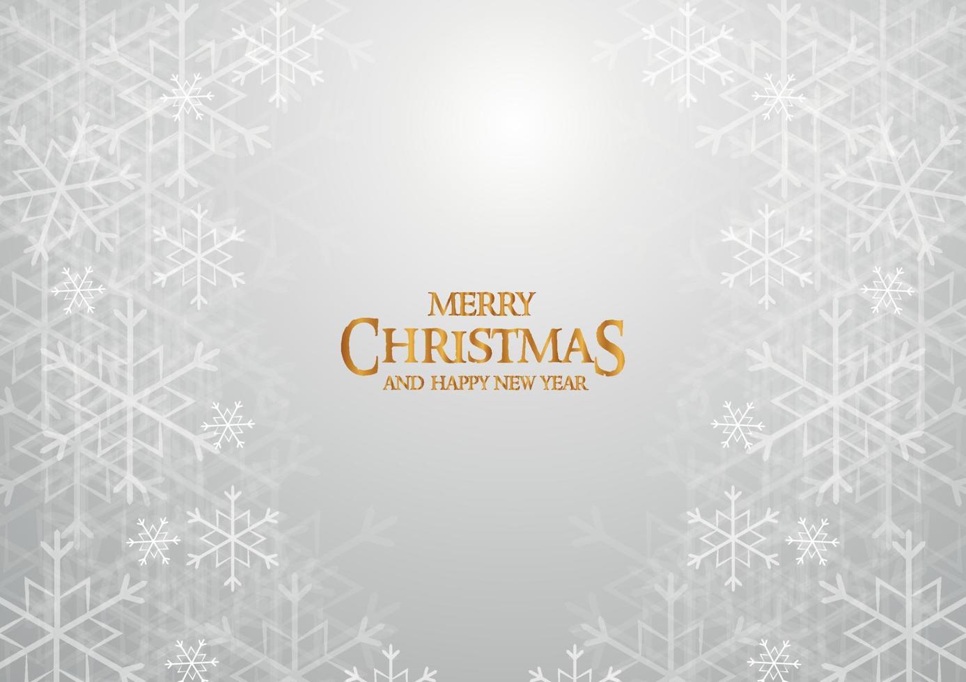 Merry Christmas and new year illustration with white snowflake and golden text effect vector