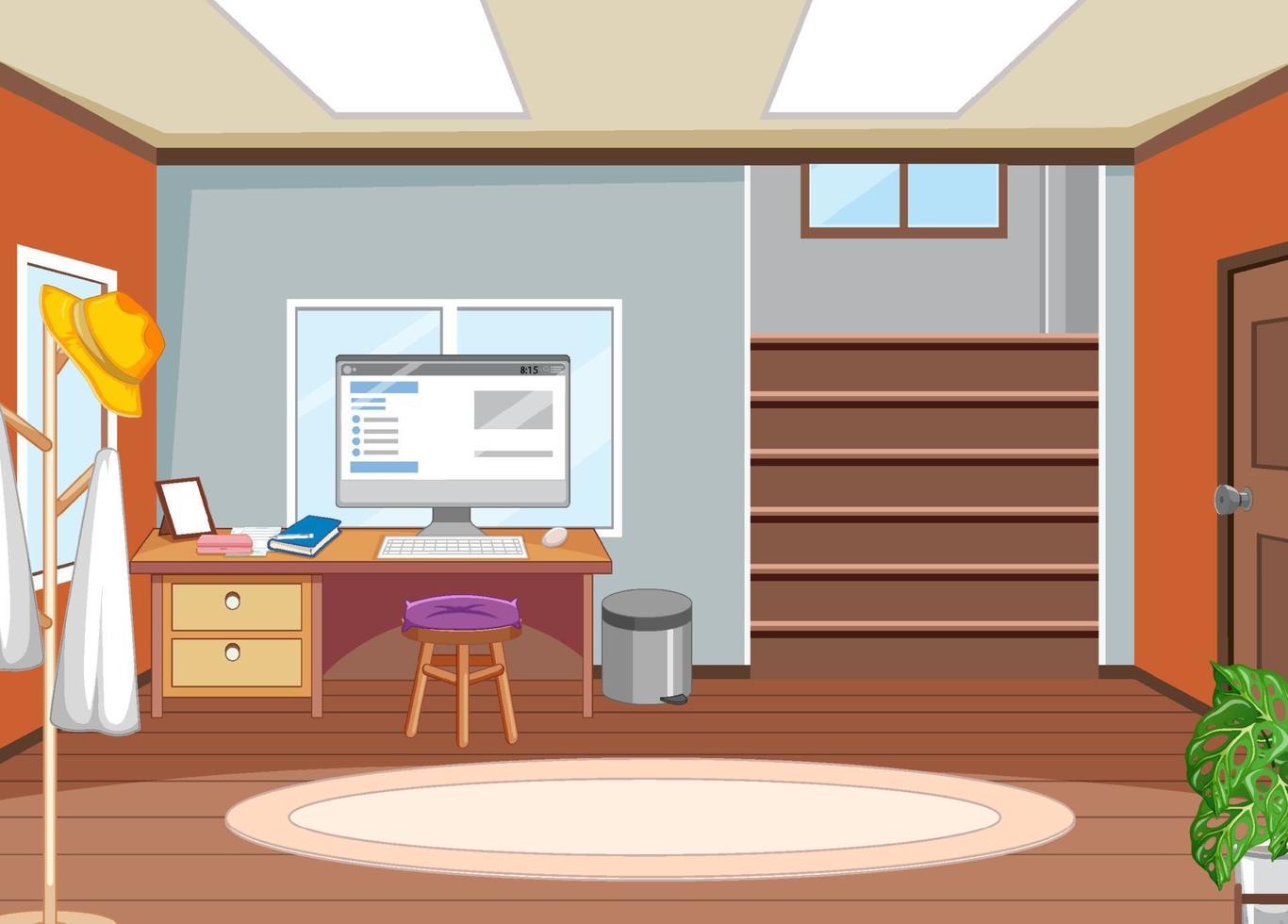 Interior design of workspace in living room vector