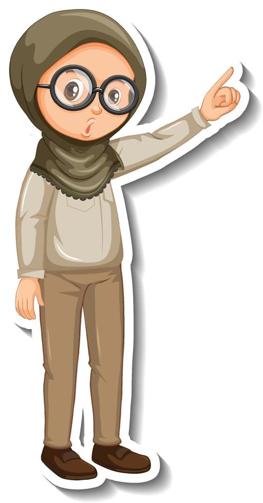 Muslim girl in safari outfit cartoon character sticker vector