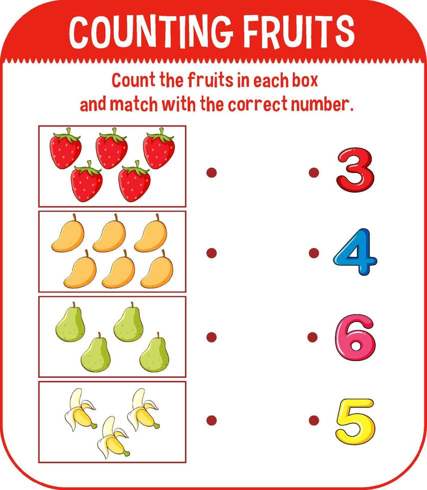 Math game template with counting fruits vector