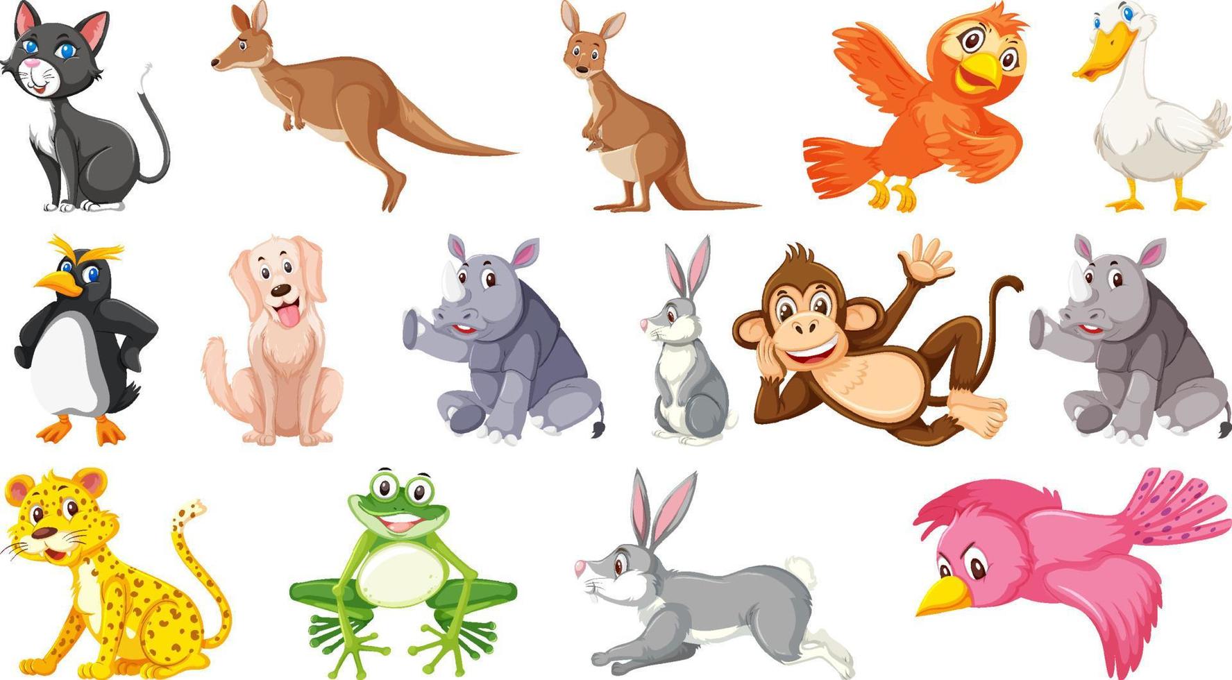 Set of isolated different animals vector