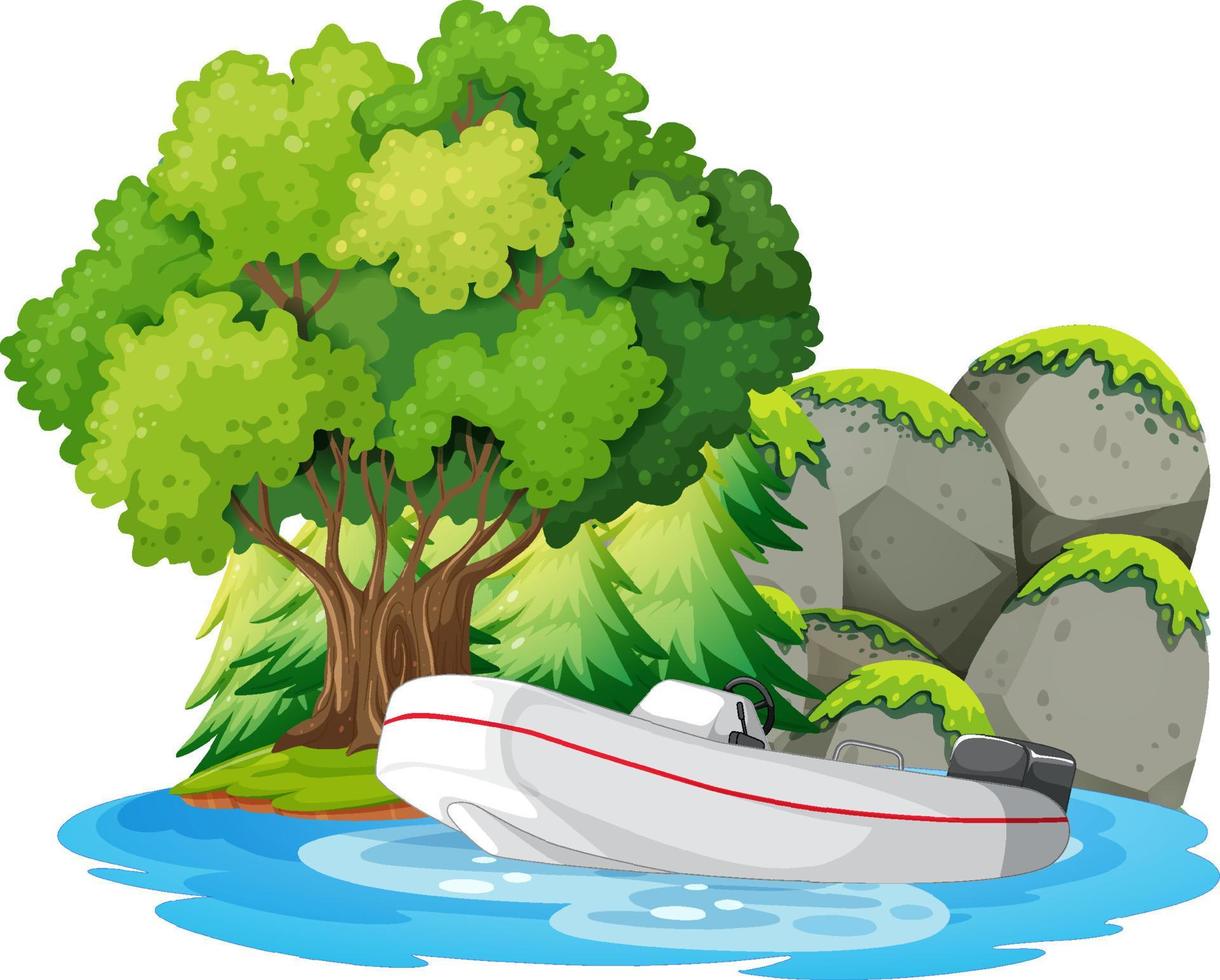 isolated island landscape with a boat vector
