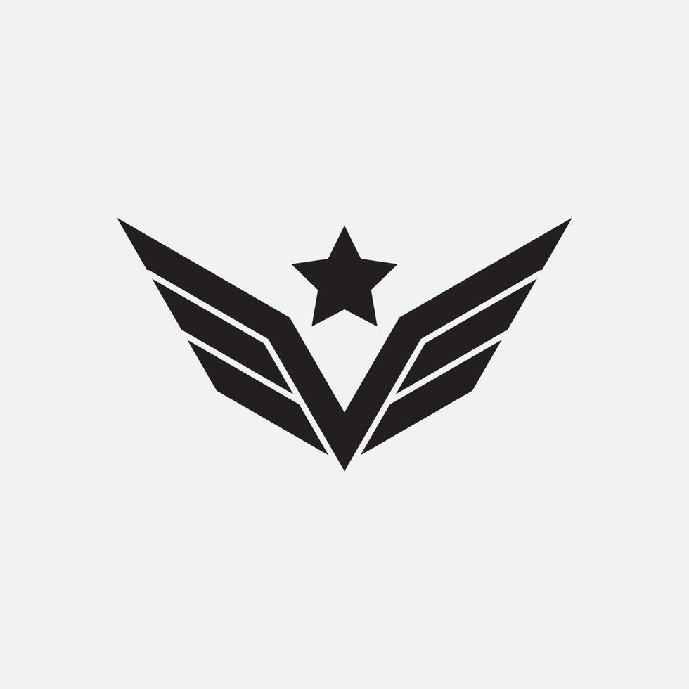 alas con emblema de estrella. diseño de logotipo militar del ejército. vector