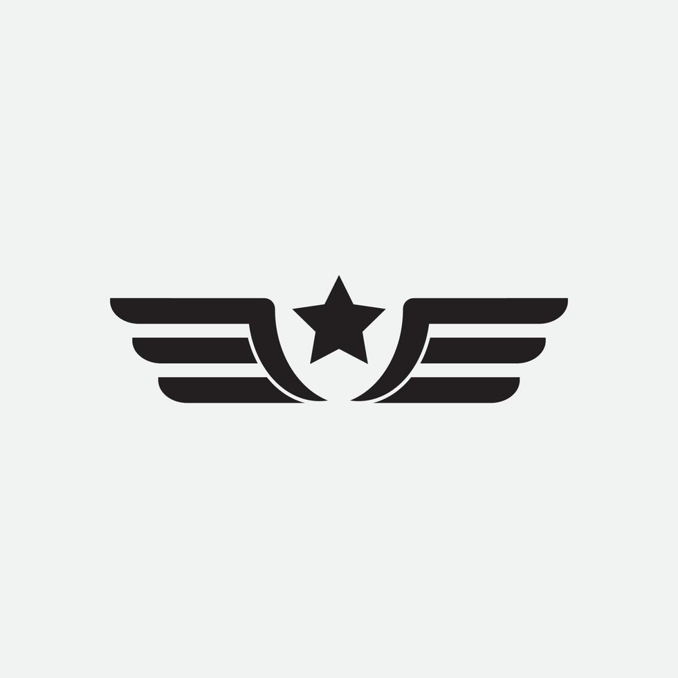emblema militar del ejército. alas con diseño de logotipo estrella. vector