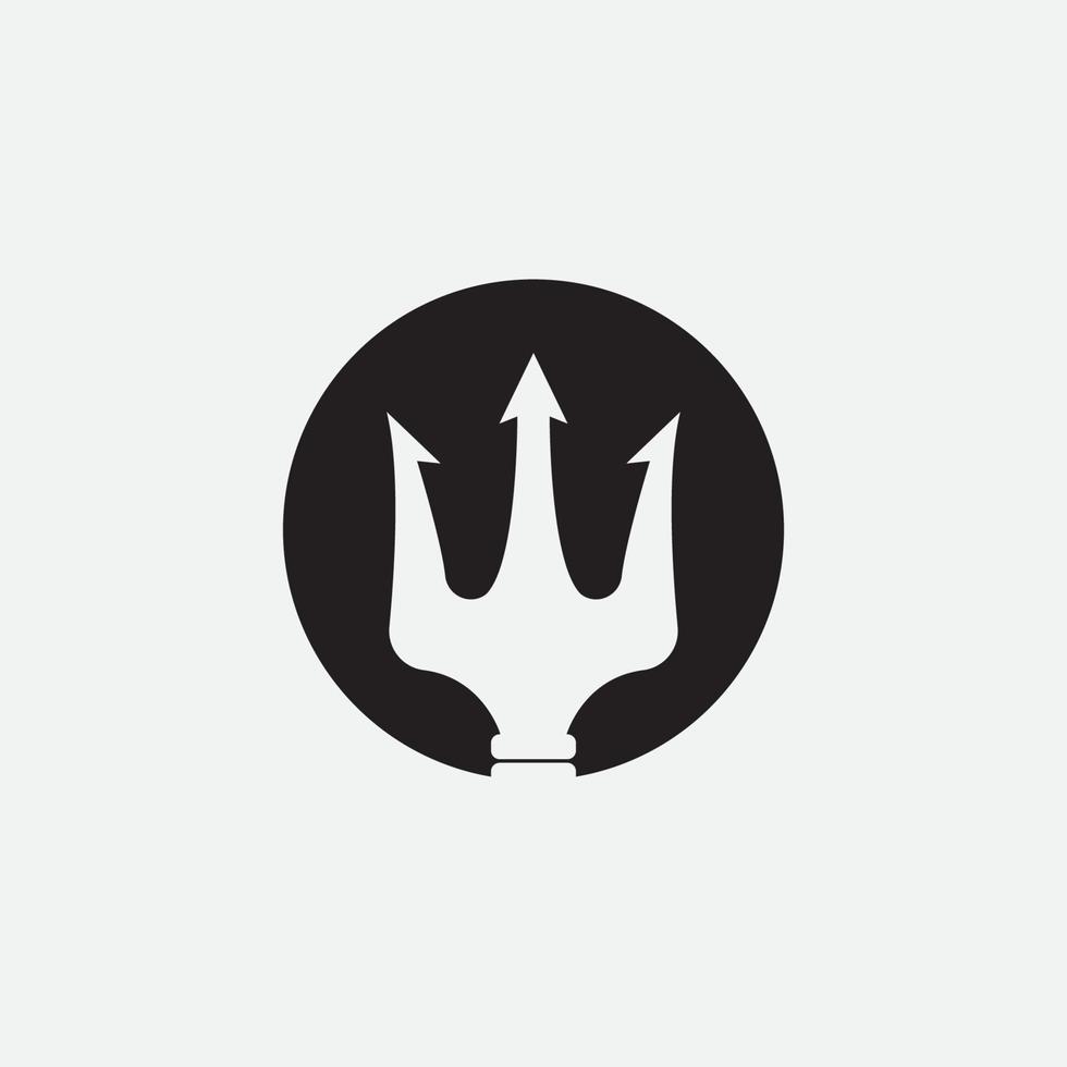 Trident with circle black background. Trident poseidon logo. vector