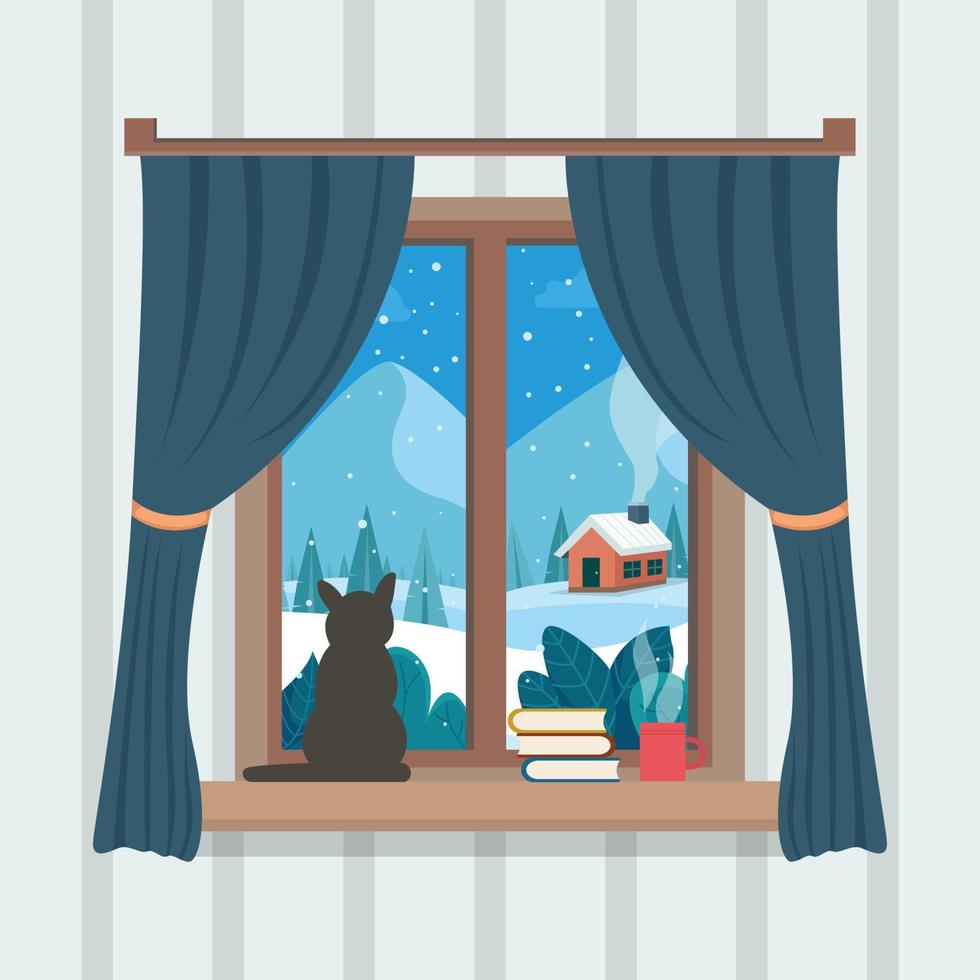 winter window with view background vector