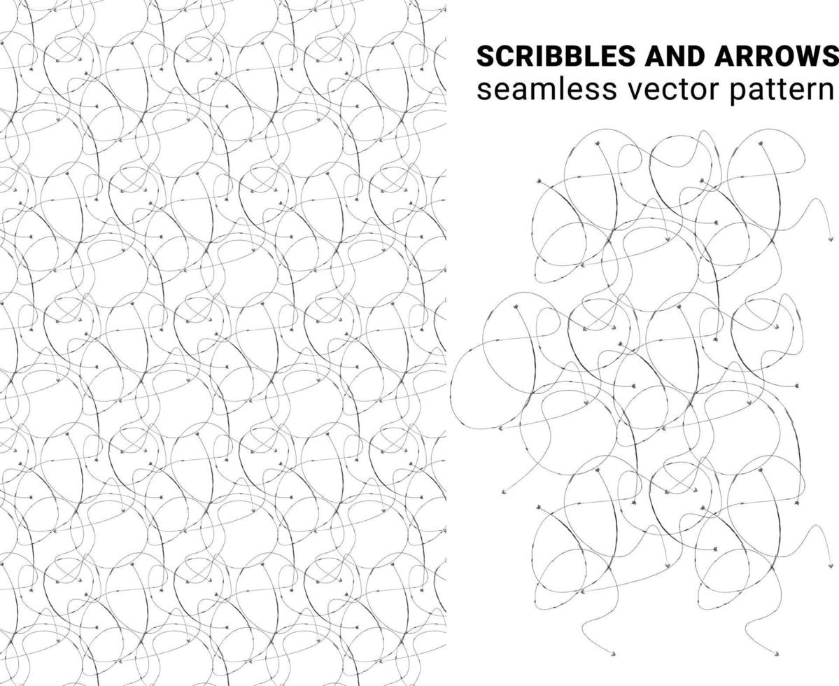 Scribble and Arrowheads Seamless Pattern Background Transparent Vector