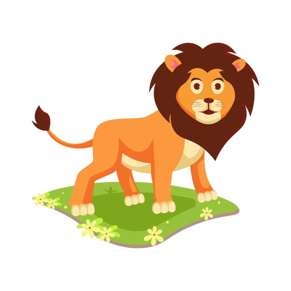 lion standing in meadow cartoon vector illustration