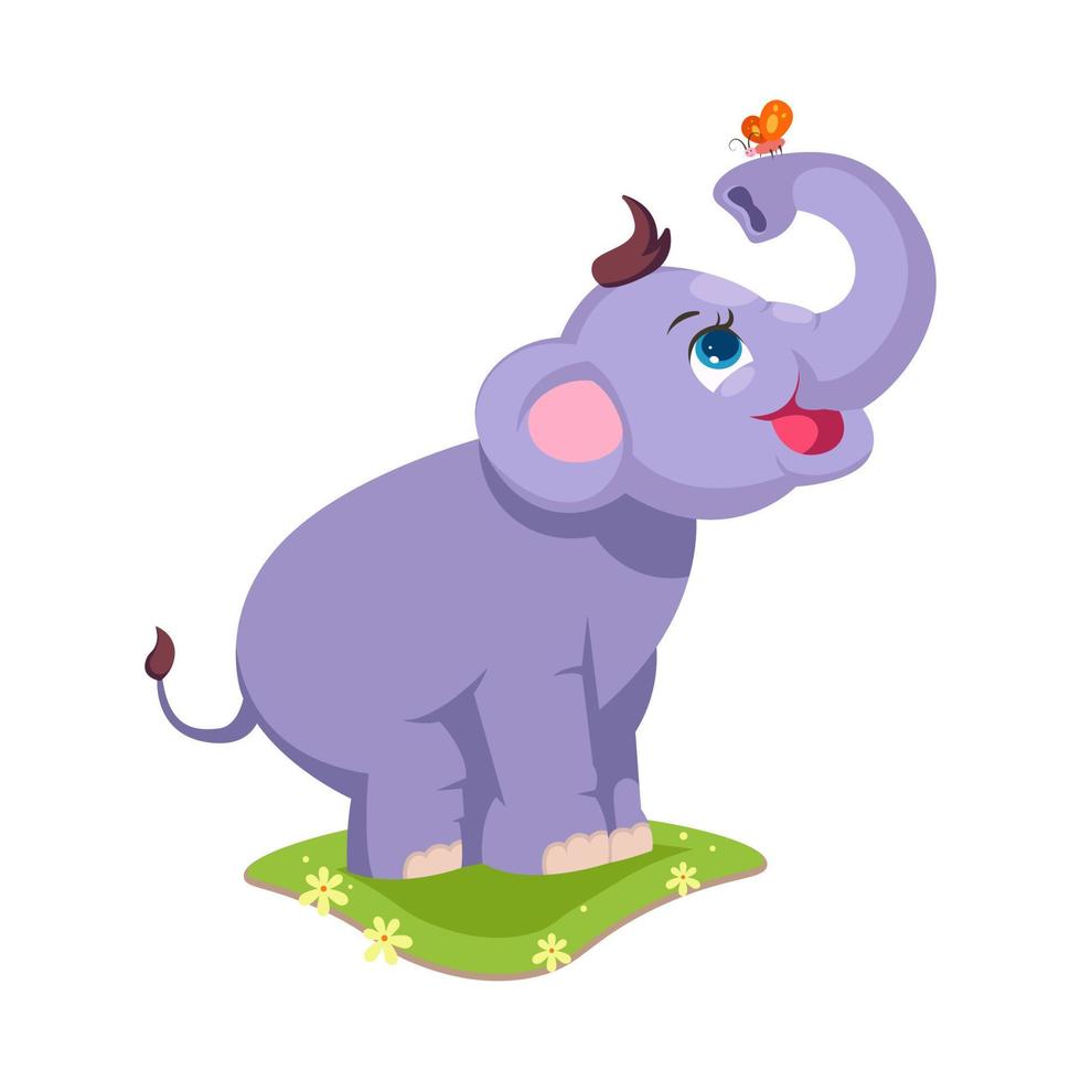 Pequeño elefante con ilustración de vector de mariposa