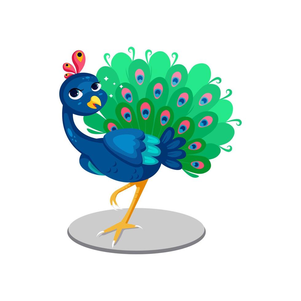 cute peacock with beautiful feathers vector