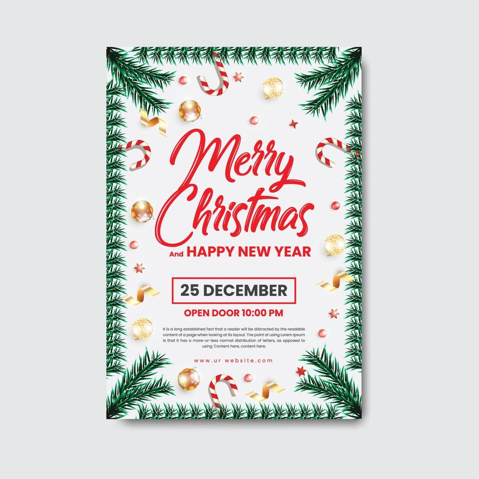 Merry Christmas and Happy New Year Party Flyer or Poster Design Template vector