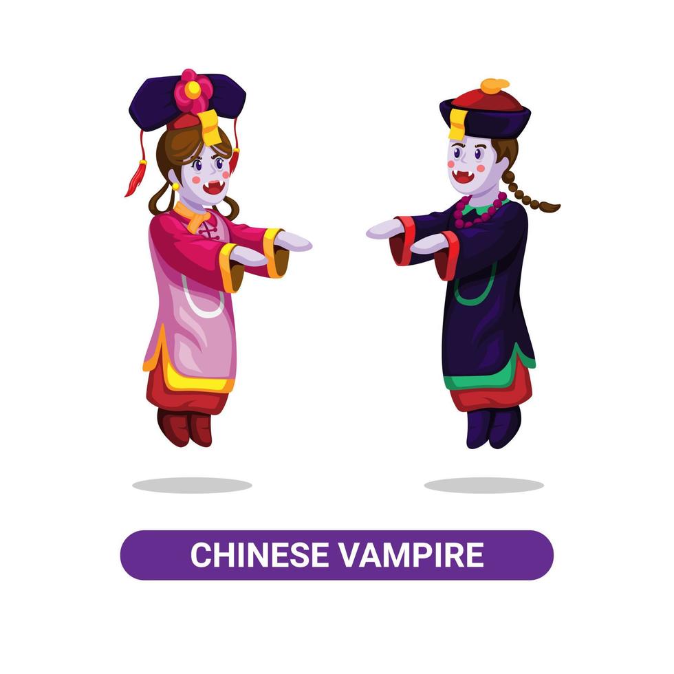 pareja de vampiros zombies chinos. vector de ilustración de dibujos animados de conjunto de caracteres de monstruo de leyenda urbana asiática