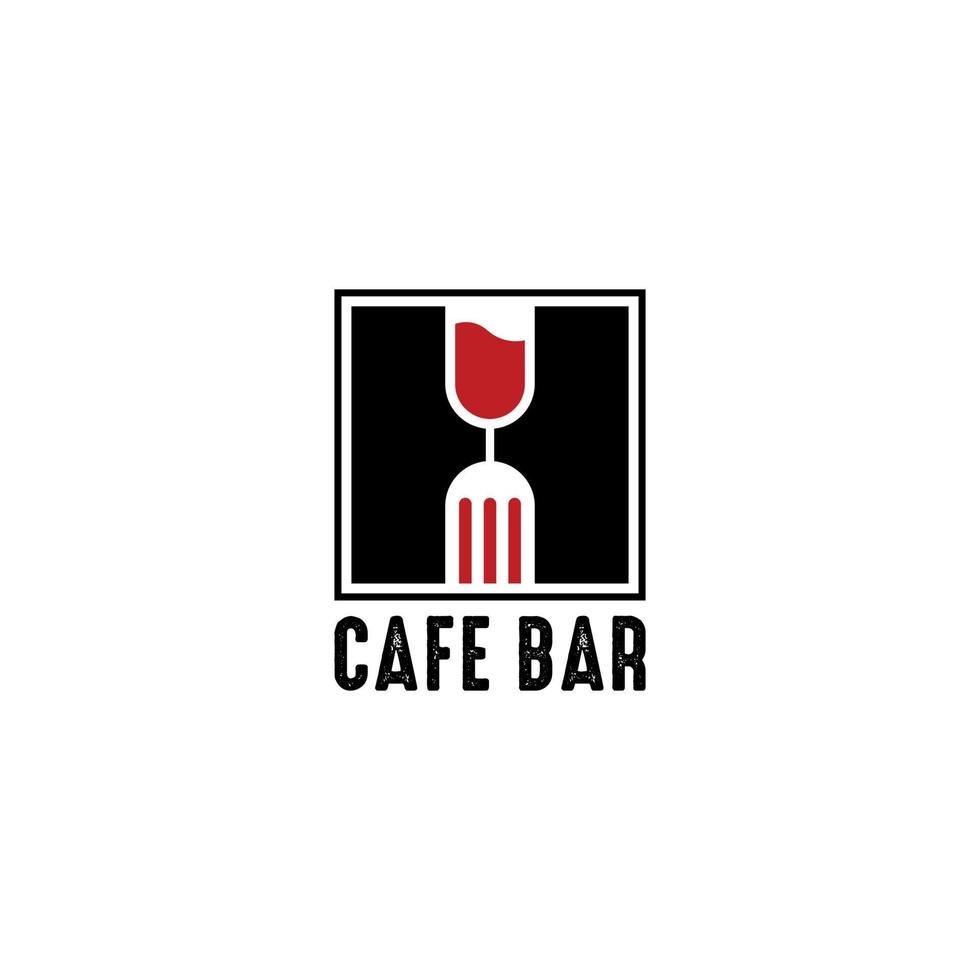 Logotipo de cafe bar con vasos y cucharas como mangos de vidrio. vector