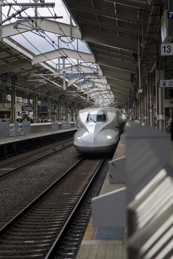 KYOTO, JAPAN, 2016 - Shinkansen N700 speed train at kYOTO station in Japan. N700 series trains have a maximum speed of 300 kmh. photo