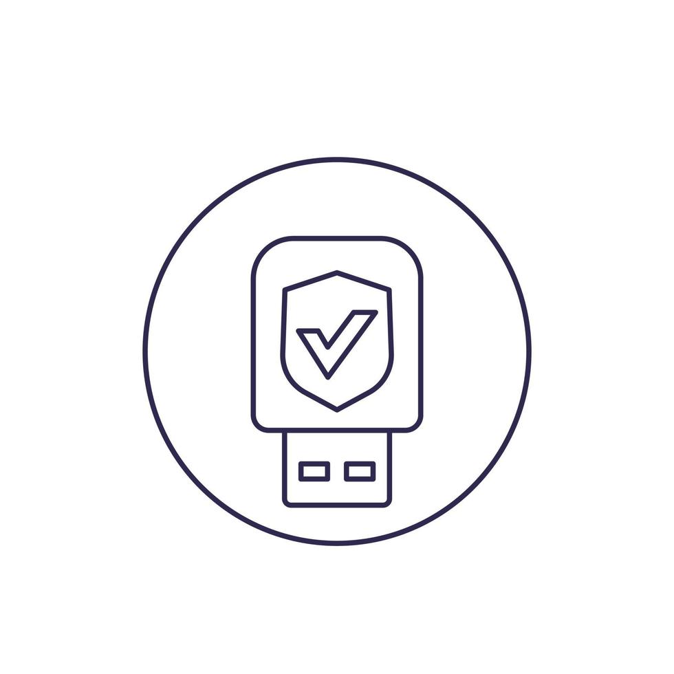 usb stick, data protection, security key vector line icon on white