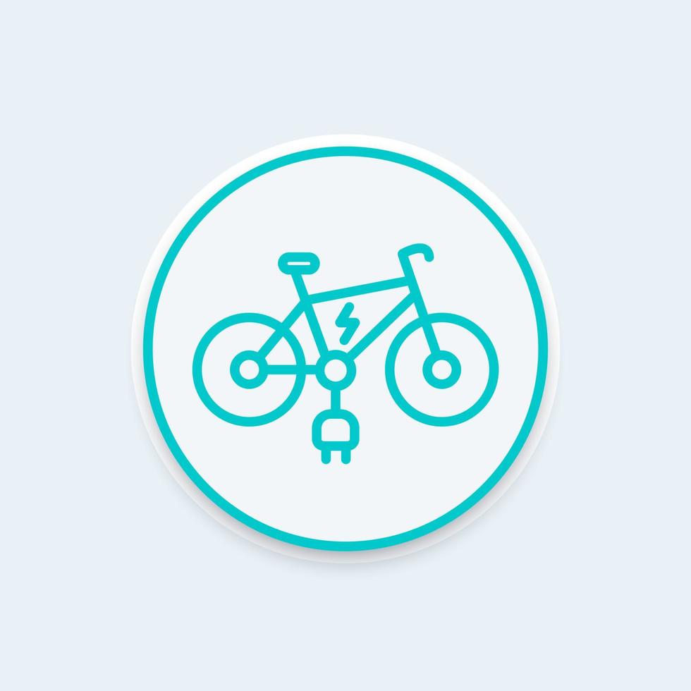Icono de línea de bicicleta eléctrica, pictograma redondo de bicicleta eléctrica vector