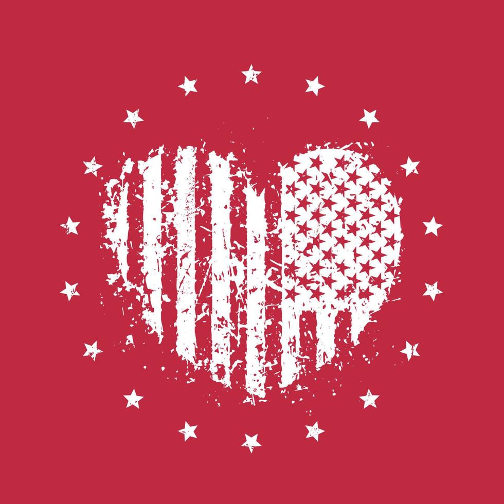 Corazón abstracto con bandera de Estados Unidos, signo patriótico, estampado de camisetas, ilustración vectorial vector