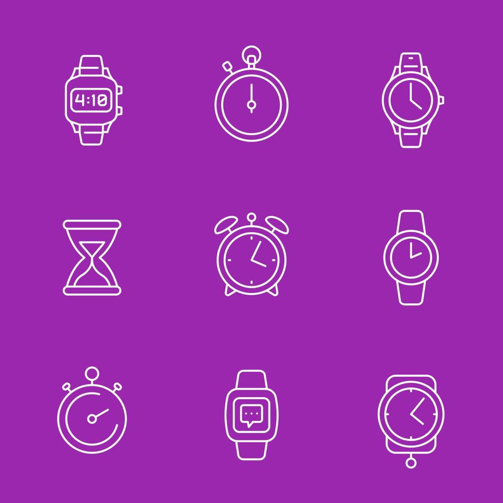 watches icons, linear style vector