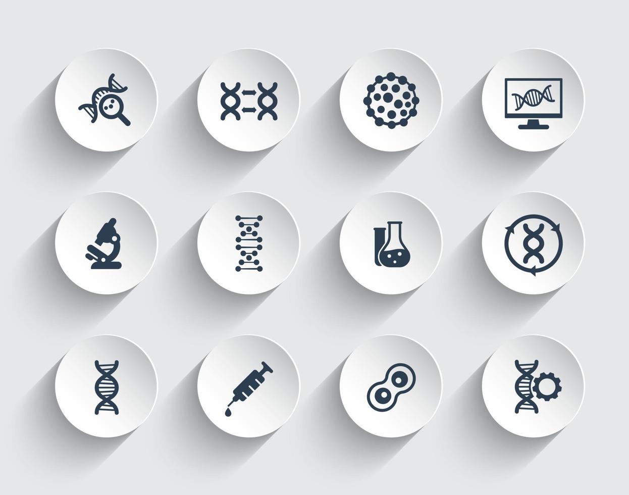 genetics, dna chains, genetic modification and research icons vector