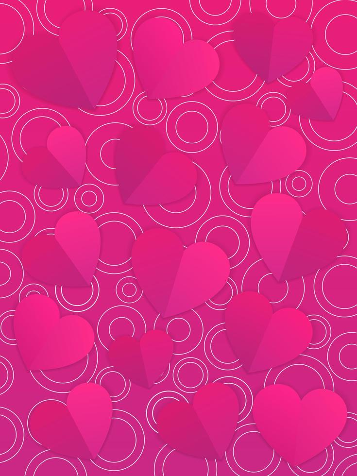 Valentines day card template with hearts, vector illustration