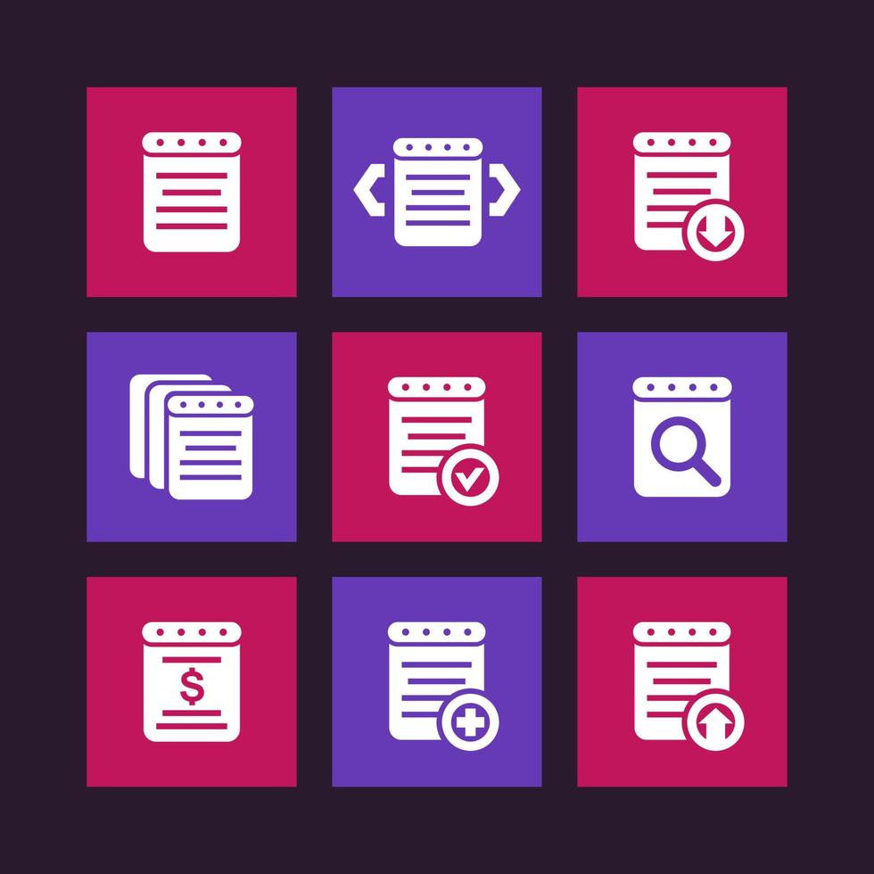 reports, documents icons set vector