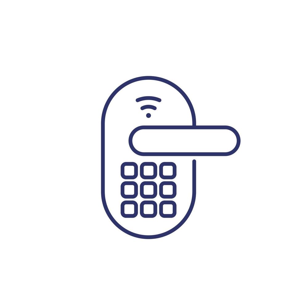 smart door lock icon on white, line vector