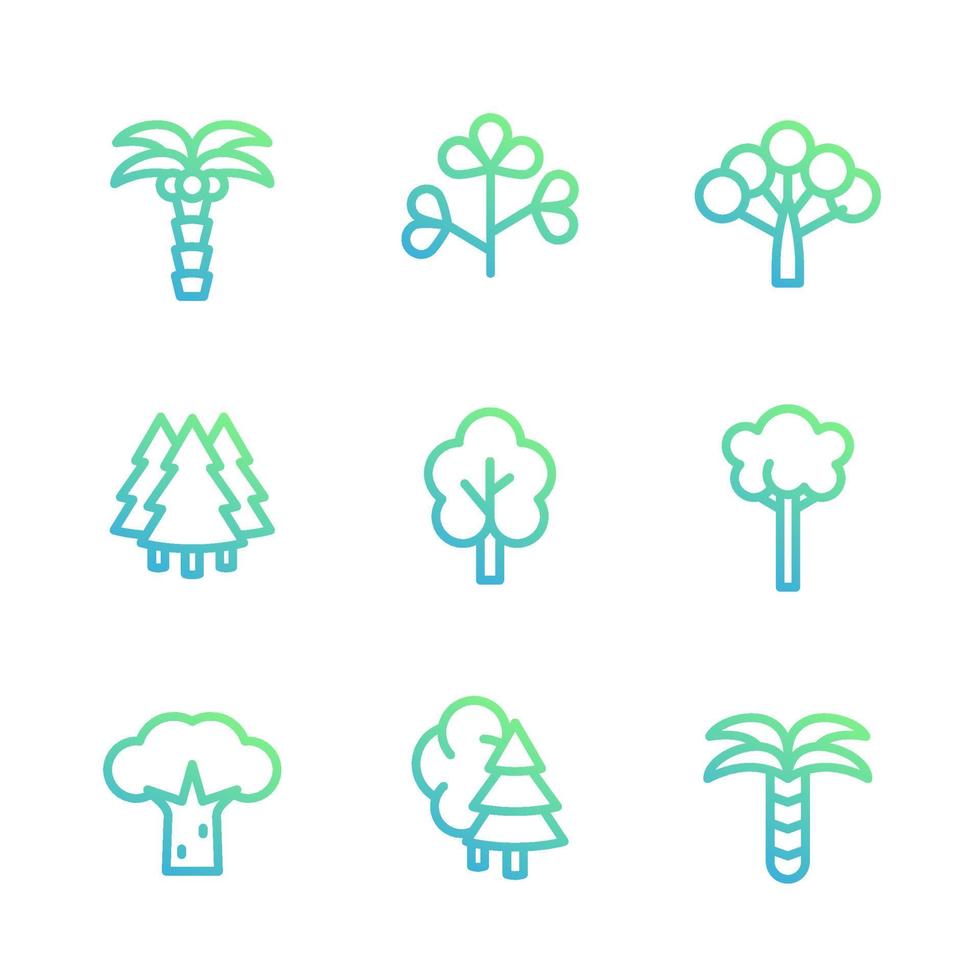 Trees linear icons vector
