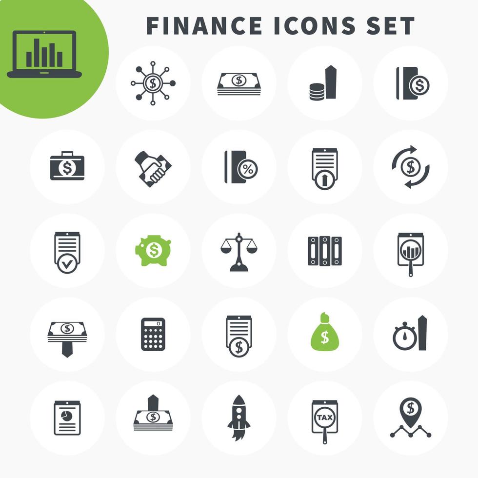 25 finance icons set, investing, shares, stocks, funds, assets, investment, income, financial instruments pictograms over white vector