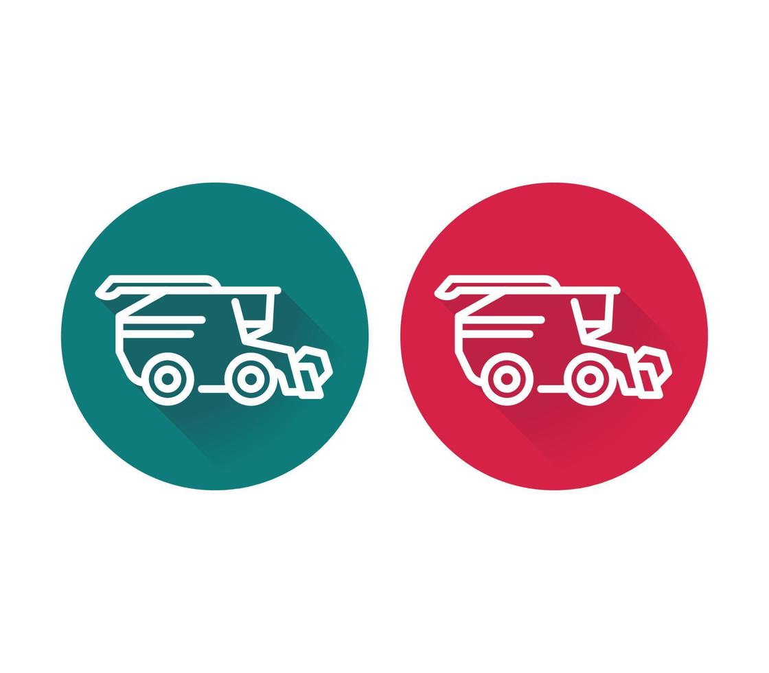 Harvester icon, grain harvester combine, harvester machine flat icons in green and red, vector illustration