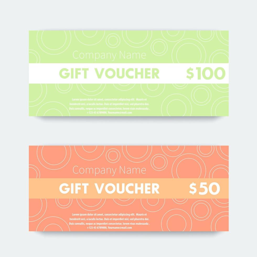 Gift voucher design, two gift vouchers in tender colors, vector illustration