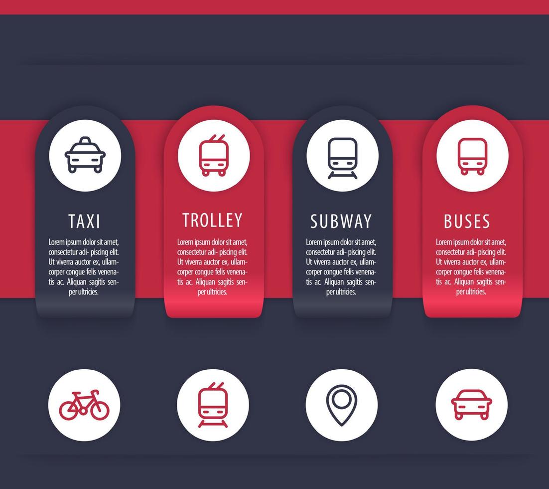 City transport infographics elements, public transportation presentation template, vector illustration