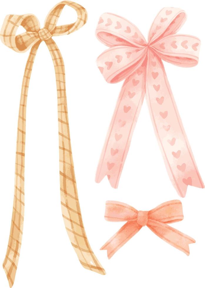 Set of gift ribbons bow illustrations hand painted watercolor styles vector