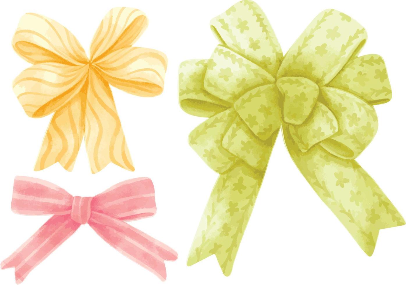Set of gift ribbons bow illustrations hand painted watercolor styles vector
