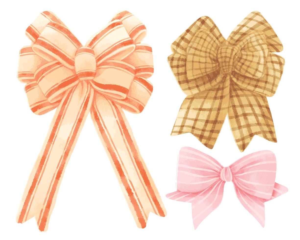 Set of gift ribbons bow illustrations hand painted watercolor styles vector