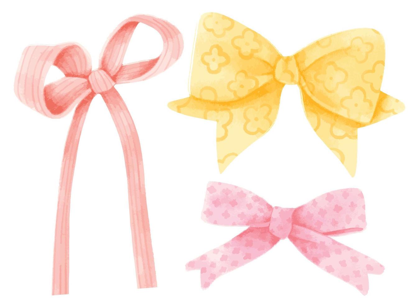 Set of gift ribbons bow illustrations hand painted watercolor styles vector