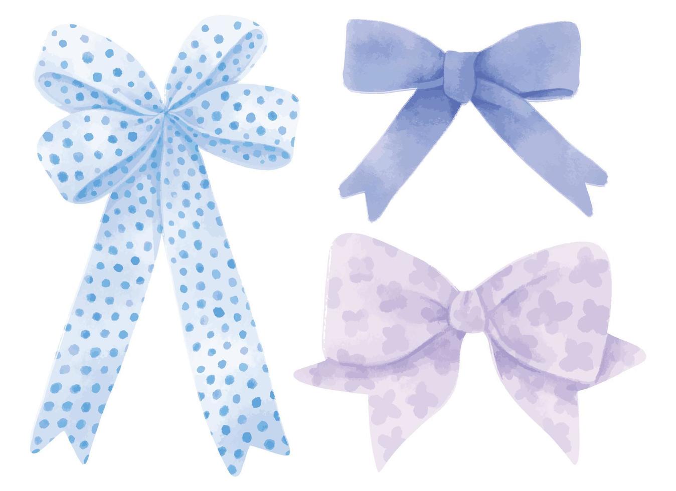 Set of gift ribbons bow illustrations hand painted watercolor styles vector