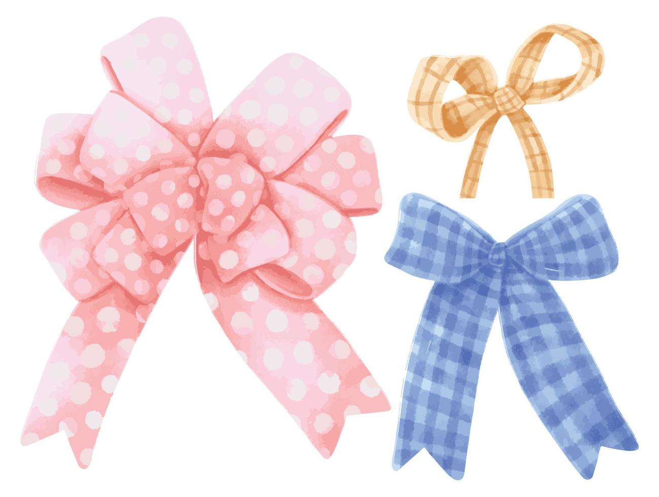 Set of gift ribbons bow illustrations hand painted watercolor styles vector