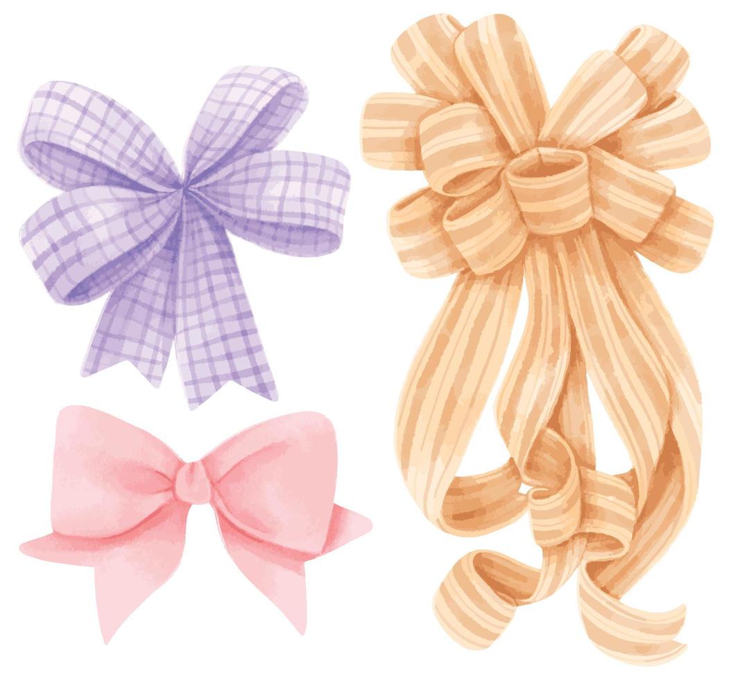 Set of gift ribbons bow illustrations hand painted watercolor styles vector